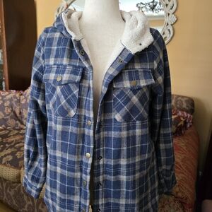 Dokotoo Blue Plaid Hooded Flannel With Jacket
